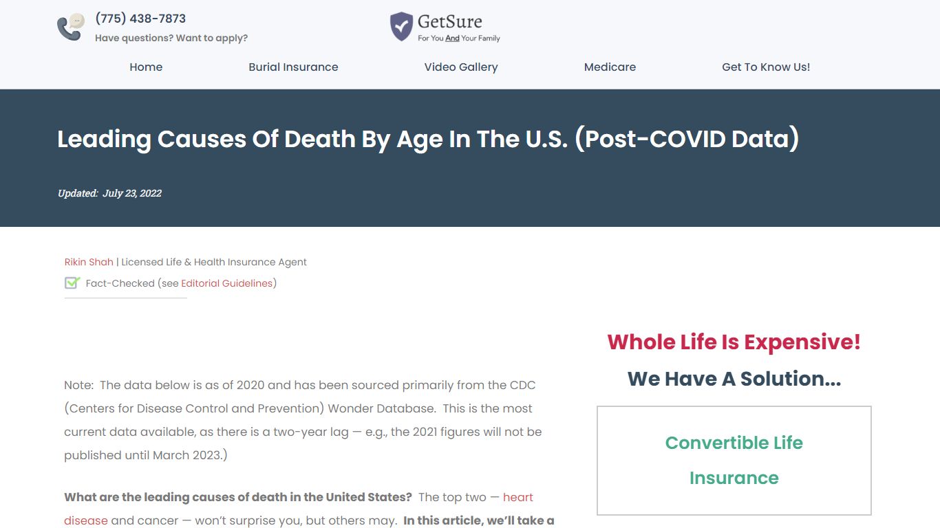 Leading Causes of Death By Age in the U.S. (Post-COVID Data)